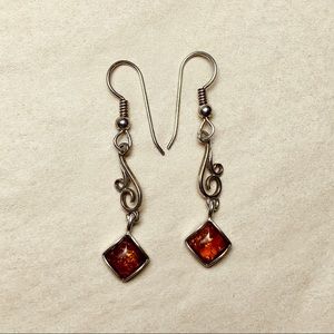 Sterling Silver and Amber Drop Earrings